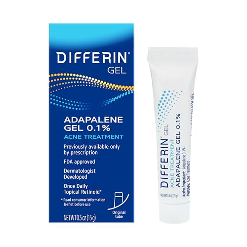 Differin Acne Treatment Gel, 30 Day Supply, Retinoid Treatment for Face with 0.1% Adapalene, Gentle Skin Care for Acne Prone Sensitive Skin, 15g Tube