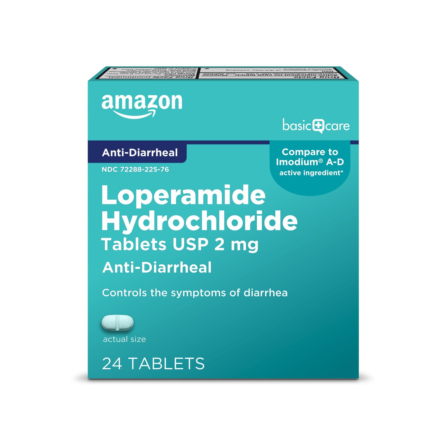 Amazon Basic Care Loperamide Hydrochloride Tablets, 2 mg, Anti-Diarrheal, 24 Count