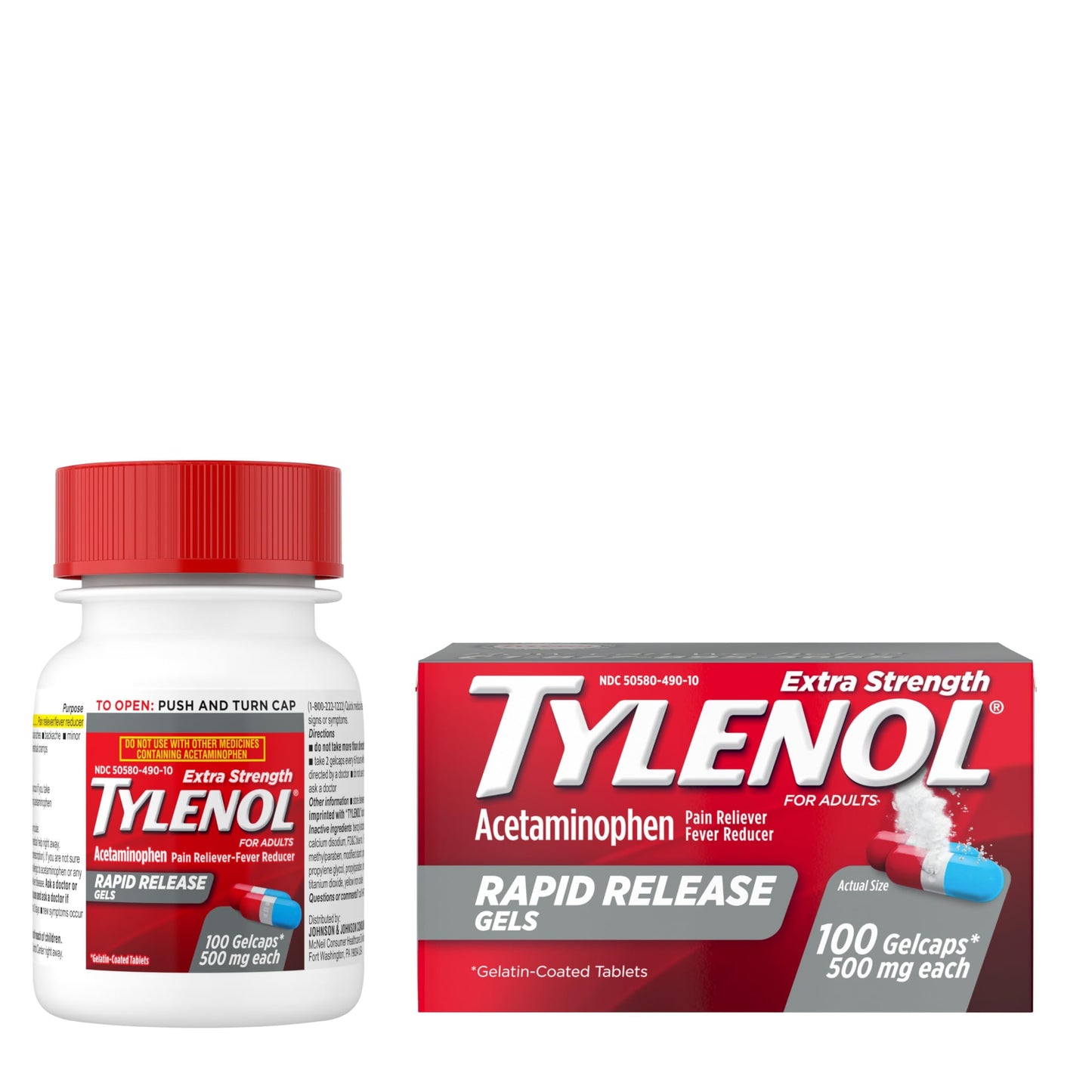 Tylenol Extra Strength Acetaminophen Rapid Release Gels, Pain Reliever & Fever Reducer, 100 ct