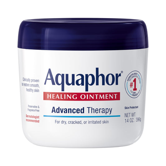 Aquaphor Healing Ointment Advanced Therapy Skin Protectant, Body Moisturizer for Dry Skin, Minor Cuts and Burns, Dry Cuticles, Cracked Heels, Hands and Lips, 14 Oz Jar